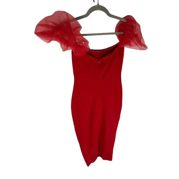 Nookie Eleganza Midi Dress Statement Evening Cocktail Puff Sleeve Party Formal M - Picture 7 of 12